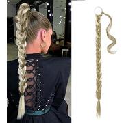 BARSDAR 26 Inch Long Braided Ponytail Extension with Hair Tie Straight Wrap Around Hair Extensions Pony Tail DIY Natural Soft Synthetic Hairpiece for Women -Light Ash Brown & Bleach Blonde