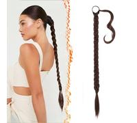 BARSDAR 26 Inch Long Braided Ponytail Extension with Hair Tie Straight Wrap Around Hair Extensions Pony Tail DIY Natural Soft Synthetic Hairpiece for Women -Dark Auburn