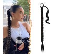 BARSDAR 26 Inch Long Braided Ponytail Extension with Hair Tie Straight Wrap Around Hair Extensions Pony Tail DIY Natural Soft Synthetic Hairpiece for Women -Natural Black
