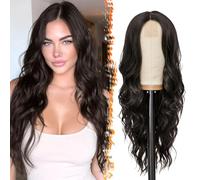 BARSDAR 26 Inch Small Lace Front Soft Synthetic Long Wavy Dark Brown Wig | Realistic Looking,Silky Soft Lightweight Middle Part Wavy Wig for Daily Party Cosplay Halloween,Voluminous Easy Wear,Feminine