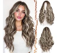 BARSDAR 26 Inch Synthetic Long Wavy Ash Brown with Blonde Highlights Wig | Small Lace Front, Middle Part Voluminous Realistic Looking, Silky Soft, Daily Party Cosplay Halloween Lightweight Wavy Wigs