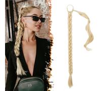 BARSDAR 65 cm Long Braided Ponytail Extension with Hair Tie, Straight Wrap Around Hairpieces Ponytail Extensions Synthetic Hair Natural - Beige Blonde Mixed