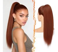 BARSDAR Auburn Straight Drawstring Ponytail Extension, 22 Inch Long Straight Drawstring Copper Ponytail Extension Thick Natural Looking Soft Synthetic Cheer Posh Pony Tails Hairpieces Daily Party