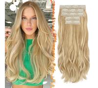 BARSDAR Blonde Clip in Hair Extensions - 20 Inch Soft Wavy Layered Clip in Hair Extensions for Women, 5 PCS Lace Weft Voluminous Easy Wear Soft Synthetic Hairpieces - Light Ash Blonde Mixed