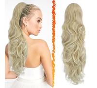 BARSDAR Blonde Ponytail Extension, 20 Inch Curly Wavy Drawstring Ponytail Hair Extensions for Women Synthetic Pony Tails Hairpieces for Daily Party - Mixed Blonde & Bleach Tips