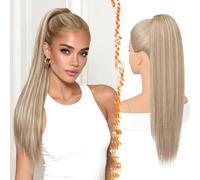 BARSDAR Blonde Straight Drawstring Ponytail Extension, 22 Inch Long Straight Drawstring Blonde Ponytail Extension Natural Looking Soft Synthetic Cheer Posh Pony Tails Hairpieces Daily Party