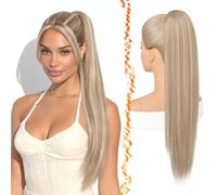 BARSDAR Blonde Straight Drawstring Ponytail Extension, 28 Inch Long Straight Drawstring Blonde Ponytail Extension Natural Looking Soft Synthetic Cheer Posh Pony Tails Hairpieces Daily Party