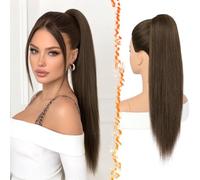 BARSDAR Brown Straight Drawstring Ponytail Extension, 22 Inch Long Straight Drawstring Brown Ponytail Extension Natural Looking Fluffy Soft Synthetic Cheer Posh Pony Tails Hairpieces Daily Party