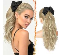 BARSDAR Claw Clip Blonde Ponytail Extension - 18 Inch Bow Claw Clip Wavy Ponytail Extension for Women, Natural Looking Lightweight Synthetic Soft Wavy Pony Tails Hairpieces, Dirty Blonde Highlights
