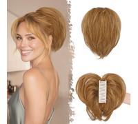 BARSDAR Claw Clip Short Human Hair Ponytail Extension with Bendable Metals - DIY 8 Inch Real Human Hair Auburn Brown Messy Bun Hairpieces for Women - Thick Natural Short Ponytail Daily Wear