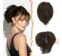 BARSDAR Claw Clip Short Human Hair Ponytail Extension with Bendable Metals - DIY Styles 8 Inch Real Human Hair Dark Brown Messy Bun Hairpieces for Women - Thick Natural Short Ponytail Daily Wear