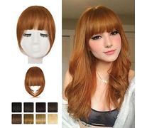 BARSDAR Clip in Bangs, 100% Human Hair Bangs Extensions French Thick Auburn Bangs with Temples Clip on Fringe Real Human Hair Bangs Clip In Hairpieces for Women Natural Dyeable (Medium Auburn)