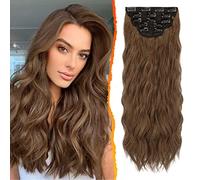 BARSDAR Clip in Hair Extensions, 5PCS Long Wavy Brown Hair Extensions Clip in Thick Natural Soft Synthetic Hairpieces for Women Girls Daily Use Party Halloween-20", Dark Brown mix Auburn Evenly
