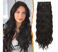 BARSDAR Clip in Hair Extensions, 5PCS Long Wavy Dark Brown Clip-in Hair Extensions Natural Thick Soft Synthetic Hairpieces for Women Girls Daily Use Party Halloween-20", Darkest Brown
