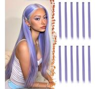 BARSDAR Coloured Hair Extensions for Women, 12 PCS Colored Clip in Hair Extensions Rainbow Party Highlights Synthetic Hairpieces 21 inch Grey Purple Extensions with Rubber Bands