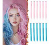 BARSDAR Coloured Hair Extensions for Women, 12 PCS Colored Clip in Hair Extensions Rainbow Party Highlights Synthetic Hairpieces 21 Inch Light Pink & Sky Blue Extensions with Rubber Bands