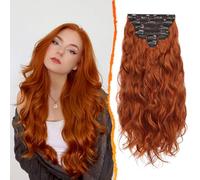 BARSDAR Copper Red Hair Extensions - 20 Inch Wavy Clip in for Women - 6PCs Full Head Thick Soft Synthetic Hairpieces for Daily Party Halloween