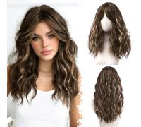 BARSDAR Curly Wavy Balayage Blonde Wigs, Medium Long Wavy Wig for Women, 50 cm, Wave Balayage Wig with Face Framing, Curtain Fringe, Synthetic Wigs, Natural Looking Daily