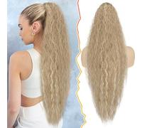 BARSDAR Curly Wavy Drawstring Ponytail Extension, 30 Inch Synthetic Comb Clip in Ponytail Hairpieces for Women Voluminous Natural Looking Ponytail Hair Extensions - Light Ash Blonde with Highlights