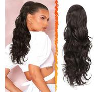 BARSDAR Dark Brown Ponytail Extension, 20 Inch Curly Wavy Drawstring Ponytail Hair Extensions for Women Natural Synthetic Pony Tails Hairpieces Fake Ponytails for Daily Party - Dark Brown