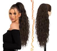 BARSDAR Drawstring Brown Ponytail Extension, 26 Inch Long Curly Wavy Drawstring Ponytail Hair Extensions for Women, Synthetic Clip in Pony Tails Hairpieces Fake Ponytails Daily Party- Brown