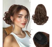 BARSDAR Drawstring Ponytail Extension, 10 Inch Short Wavy Brunette Brown Ponytail Extensions for Women Synthetic Comb Clip in Ponytail Hairpieces Fake Pony Tails Daily - Brunette Brown