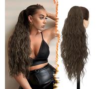 BARSDAR Light Brown Ponytail Extension, Drawstring Ponytail for Women, 26 Inch Long Curly Wavy Pony Tails Hair Extensions Synthetic Clip in Pony Tails Hairpieces Fake Ponytail, Light Brown