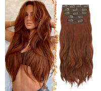 BARSDAR Medium Auburn Clip in Hair Extensions - 20 Inch Loose Wavy Clip in Hair Extensions for Women, 5 PCS Thick Layered Lace Weft Voluminous Easy Wear Soft Synthetic Auburn Hairpieces