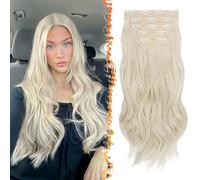 BARSDAR Pearl Platinum Blonde Layered Hair Extensions - 20 Inch Soft Wavy Clip in Hair Extensions for Women - 5 PCS Voluminous Lace Weft Pearl Platinum Blonde Clip in Hairpieces