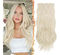 BARSDAR Platinum Blonde Clip in Hair Extensions - 20 Inch Loose Wavy Layered Clip in Hair Extensions for Women - 5 PCS Lace Weft Voluminous Easy Wear Synthetic Platinum Blonde Hairpieces