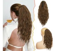 BARSDAR Ponytail Extension, 18Inch Claw Clip Wavy Ponytail Hair Extensions Multi Layered Synthetic Clip in Brown Fake Pony Tail Hairpieces for Women Girls Daily Party(Chestnut & Chocolate Brown)