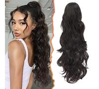 BARSDAR Ponytail Hair Extensions, Long Wavy Claw Clip in Ponytail Extension Natural Synthetic Ponytails Hairpiece for Women Daily Use Party Halloween(20'', Dark Brown)