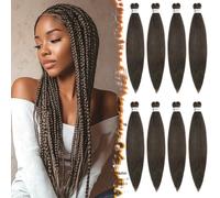 BARSDAR Pre-Stretched Braiding Hair - 26 Inch 8 Packs Dark Brown (4#) Professional Synthetic Crochet Hair, Hot Water Setting Yaki Texture Easy Braid