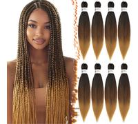 BARSDAR Pre Stretched Braiding Hair, 26 Inch 8 Packs Long Ombre Pre Stretched Professional Synthetic Crochet Braiding Hair Hot Water Setting Yaki Texture Easy Braid Hair -T1B/30/27#