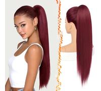 BARSDAR Red Straight Drawstring Ponytail Extension, 28 Inch Long Straight Drawstring Red Ponytail Extension Thick Natural Looking Soft Synthetic Cheer Posh Pony Tails Hairpieces Daily Party