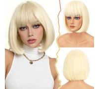 BARSDAR Short Blonde Bob Wigs - Short Platinum Blonde Bob Wig With Bangs for Women - 12 Inch Chin-Length Natural Looking Soft Synthetic Hair Replacement Halloween Party Bobs Wigs