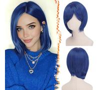 BARSDAR Short Blue Wig, Sadness Costume All Stands Head Coraline Costume Wig Short Asymmetrical Bob Wigs with Natural Look Thick Soft Synthetic Hair Anime Cosplay Party Halloween