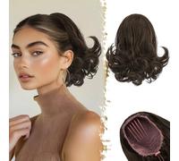 BARSDAR Short Brown Ponytail Extension, 10 Inch Wavy Drawstring Ponytail Hair Extensions for Women Synthetic Comb Clip on Ponytail Hairpieces Fake Pony Tails Daily - Brown