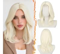 BARSDAR Short Layered Blonde Wig - Shoulder Length Straight Layered Platinum Blonde Wigs for Women - Mid Length Textured Face-Framing Curtain Bangs Wig Soft Synthetic Natural Looking Daily Party