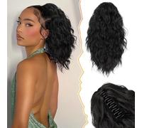 BARSDAR Short Ponytail Extension, 30 cm Claw Clip Ponytail Hair Extension, Multi Layered Wavy Black Hair Natural Synthetic Hair Clip Hairpiece for Women Girls (Natural Black)