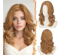 BARSDAR Short Wavy Natural Red Wig, Shoulder Length Wavy Ginger Wigs for Women Short Body Wave Auburn Layered Wig with Face-Framing Curtain Bangs Soft Synthetic Natural Looking Daily Party