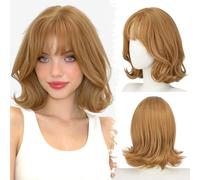 BARSDAR Soft Synthetic Short Layered Light Copper Bob Wig with Wispy Bangs