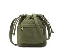 Barsine Small Drawstring Bucket Purse for Women Cute Little Canvas Crossbody Bag Shoulder Handbag for Teen Girls, Darkgreen, S