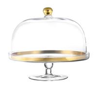 Barski Glass - Cake Stand - and - Dome - with - Gold Rim - and - Gold Knob - for - Cake - Fruit - Cheese - 11.75 Diameter - Made in Europe - by