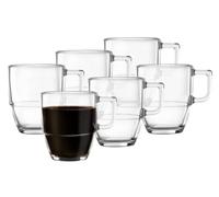 Barski Glass Coffee Mugs Set of 6, 10 oz Stackable Coffee Cups with Handles