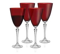 Barski Wine Glass - Set of 4 - Ruby (Red) Colored Cup - for Water - White or Red Wine - 9 fl. Oz. - Clear Stem - Glasses - Made in Europe