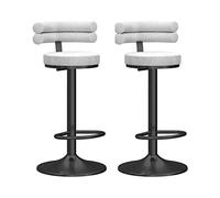Barstool Set of 2, Bar Stools with Backs, Dining Chair | Full Backed Black Metal Bar Stools, Velvet Seat Padded Swivel Barstool White,65-80cm
