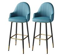 Barstools Bar Stools, Set of 2 Leather Padded Bar Chairs with Backs Kitchen High Stools Supported, Black Metal Legs Breakfast Bar, Counter, Kitchen and Home Stools (Black 65cm)