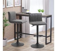 HOMCOM Set Of 2 Adjustable Height Barstools With Footrest Grey, Grey