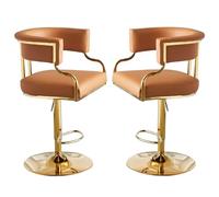 Barstools Set of 2, Faux Leather Height Adjustable Swivel Bar Chair with Back, Armrest and Footrest for Breakfast Bar, Dining Room, Kitchen Counter, Pub